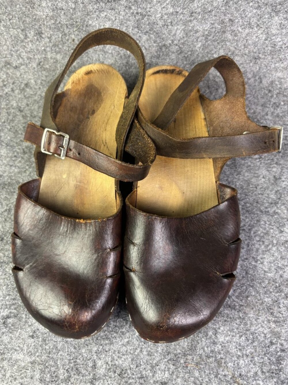 Sandals Womens Size 5.5 EU 36 Brown Leather Wooden Clog Slingback Made Sweden - Picture 2 of 11